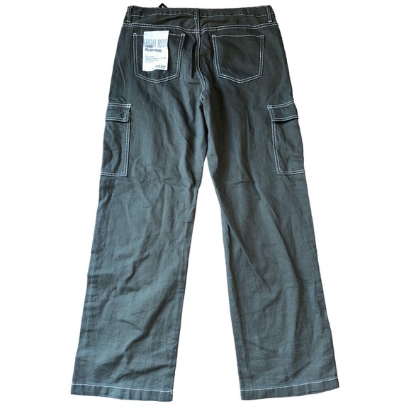 High Rise Cargo 90s Boyfriend Slouchy Baggy Jeans Wide Leg Army Green Size 17/33 - Picture 12 of 16